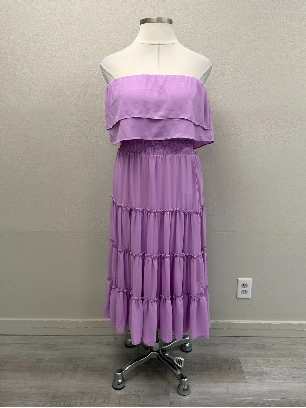 NEW! 1.STATE Lavender Strapless Ruffle Tiered Maxi Dress - Size XL